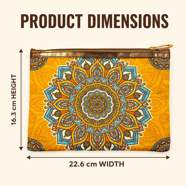 Mandala_Printed_Zipper_Pouch_for_Women_|_Multipurpose_Cosmetic_&_Daily_Use_Organizer_|_Stylish_Yellow_Ethnic_Design