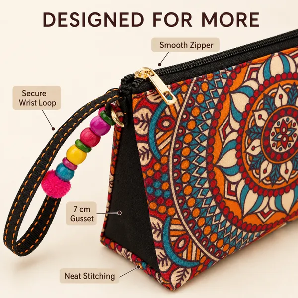 Mandala_Printed_Zipper_Pouch_for_Women_|_Multipurpose_Makeup,_Cash,_Cards,_Keys_&_Stationery_Organizer_|_Wrist_Strap_Utility_Pouch
