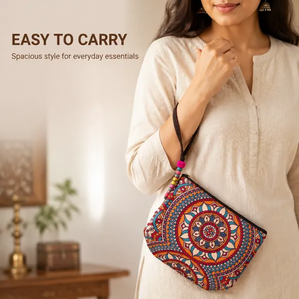 Mandala_Printed_Zipper_Pouch_for_Women_|_Multipurpose_Makeup,_Cash,_Cards,_Keys_&_Stationery_Organizer_|_Wrist_Strap_Utility_Pouch