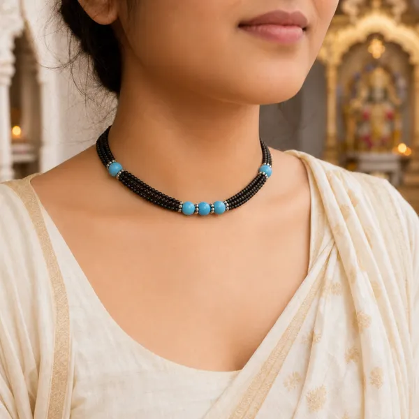 Natural_Black_Tulsi_Beads_Four-Layer_Necklace_with_Turquoise-Style_Accent_Beads_|_Handcrafted_Multi-Strand_Devotional_Mala