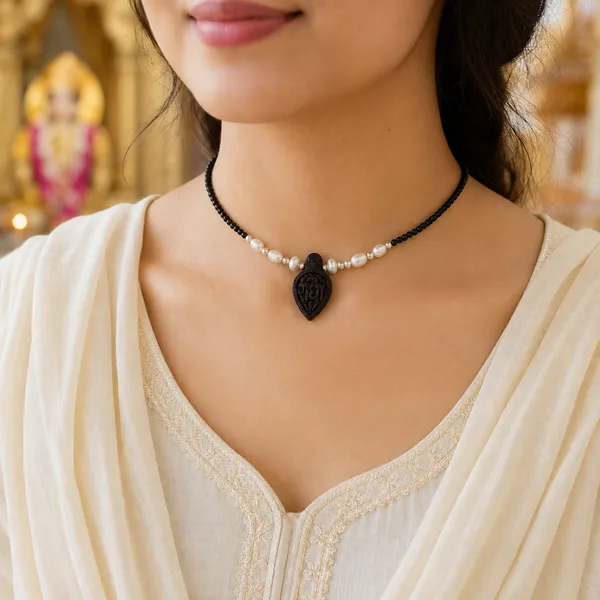 Natural_Black_Tulsi_Beads_Necklace_with_Pearl-Style_Accents_and_Carved_Radha_Pendant_|_Handcrafted_Devotional_Mala