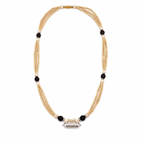 Natural_Tulsi_Beads_Four-Layer_Necklace_with_Black_Beads_and_Silver-Tone_Mantra_Pendant_|_Handcrafted_Devotional_Kanthi_Mala