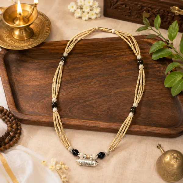 Natural_Tulsi_Beads_Four-Layer_Necklace_with_Black_Beads_and_Silver-Tone_Mantra_Pendant_|_Handcrafted_Devotional_Kanthi_Mala