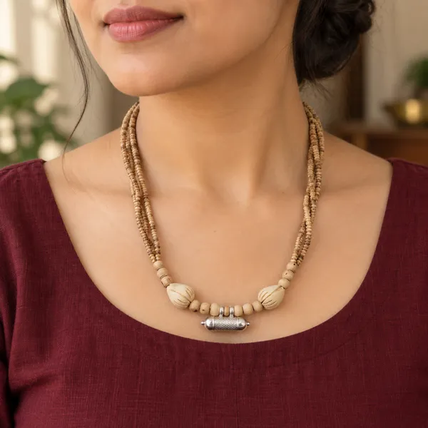 Natural_Tulsi_Beads_Four-Layer_Necklace_with_Silver-Tone_Mantra_Pendant_|_Handcrafted_Devotional_Kanthi_Mala