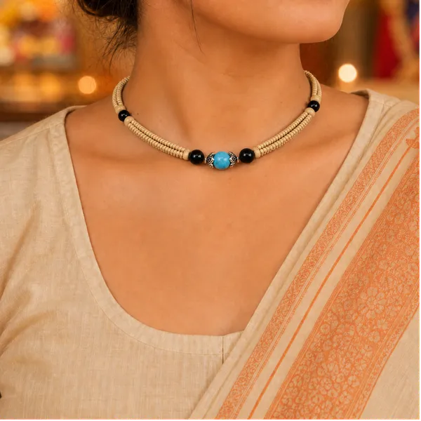 Natural_Tulsi_Beads_Multi-Layer_Necklace_with_Black_and_Turquoise-Style_Accent_Beads_|_Handcrafted_Devotional_Kanthi_Mala