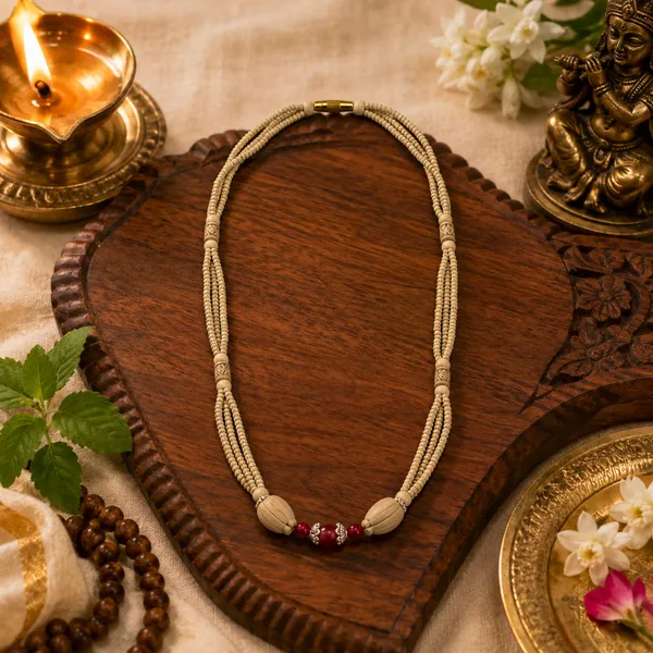 Natural_Tulsi_Beads_Multi-Layer_Necklace_with_Red_Accent_Beads_|_Handcrafted_Devotional_Kanthi_Mala_with_Carved_Wooden_Beads