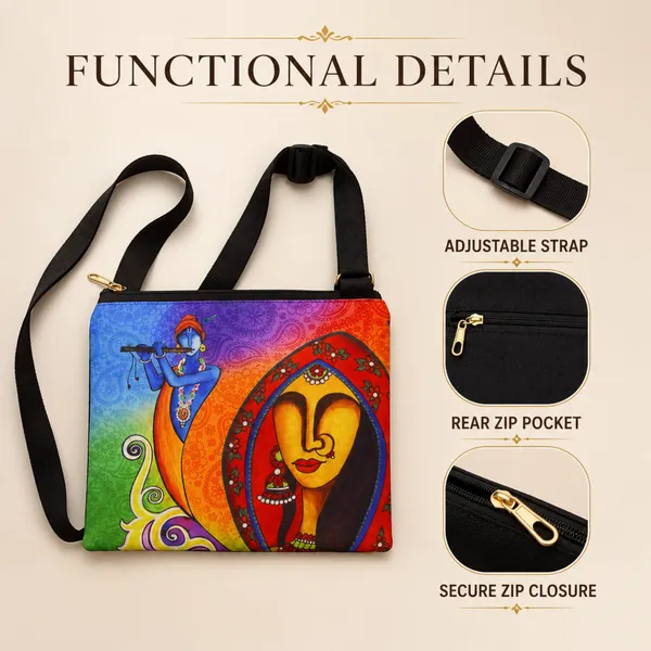 Printed_Sling_Bag_for_Women_|_Radha_Krishna_Inspired_Artistic_Design_|_Adjustable_Crossbody_Bag_with_Back_Zip_Pocket