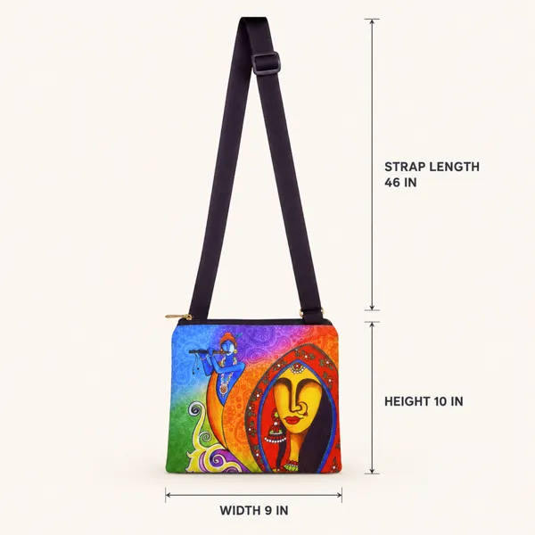Printed_Sling_Bag_for_Women_|_Radha_Krishna_Inspired_Artistic_Design_|_Adjustable_Crossbody_Bag_with_Back_Zip_Pocket