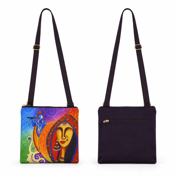 Printed_Sling_Bag_for_Women_|_Radha_Krishna_Inspired_Artistic_Design_|_Adjustable_Crossbody_Bag_with_Back_Zip_Pocket
