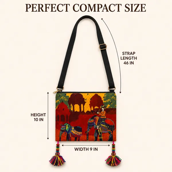 Printed_Sling_Bag_for_Women_|_Traditional_Elephant_Folk_Art_Design_with_Tassels_|_Adjustable_Crossbody_Bag_with_Back_Zip_Pocket