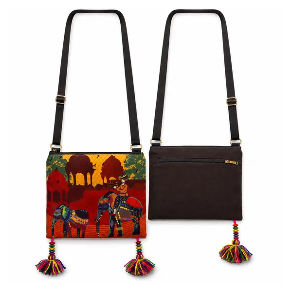 Printed_Sling_Bag_for_Women_|_Traditional_Elephant_Folk_Art_Design_with_Tassels_|_Adjustable_Crossbody_Bag_with_Back_Zip_Pocket