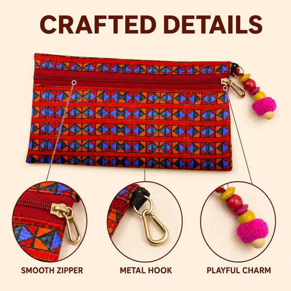 Printed_Zipper_Utility_Pouch_for_Women_|_Colorful_Folk_Art_Design_|_Smooth_Zip,_Metal_Hook_&_Decorative_Charm