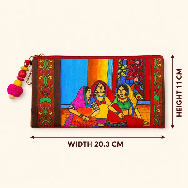 Printed_Zipper_Utility_Pouch_for_Women_|_Colorful_Folk_Art_Design_|_Smooth_Zip,_Metal_Hook_&_Decorative_Charm