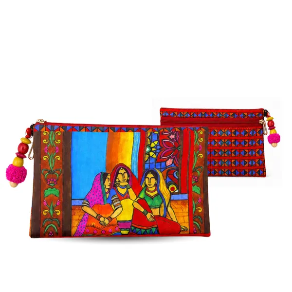 Printed_Zipper_Utility_Pouch_for_Women_|_Colorful_Folk_Art_Design_|_Smooth_Zip,_Metal_Hook_&_Decorative_Charm
