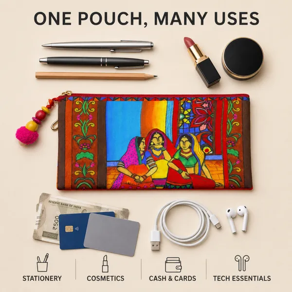 Printed_Zipper_Utility_Pouch_for_Women_|_Colorful_Folk_Art_Design_|_Smooth_Zip,_Metal_Hook_&_Decorative_Charm