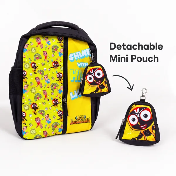 Yellow_Jagannath_Print_Kids_Backpack_With_Detachable_Pouch
