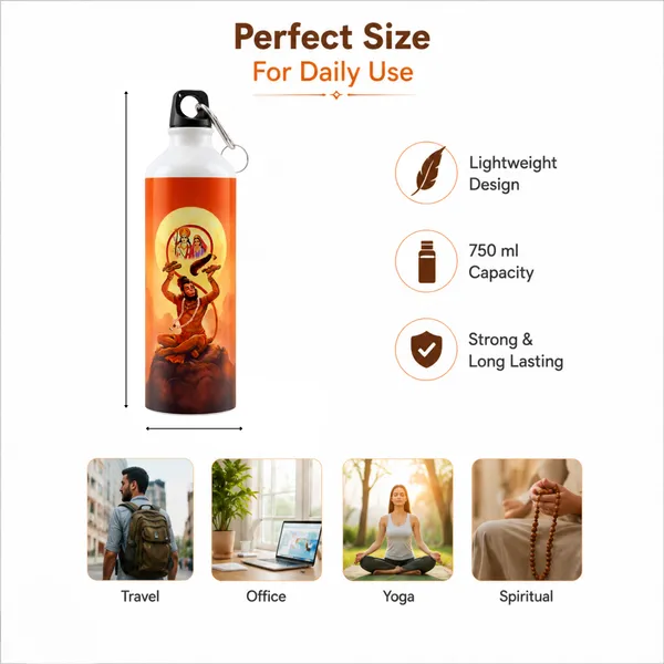 Orange_Hanuman_Printed_Water_Bottle_With_Carabiner