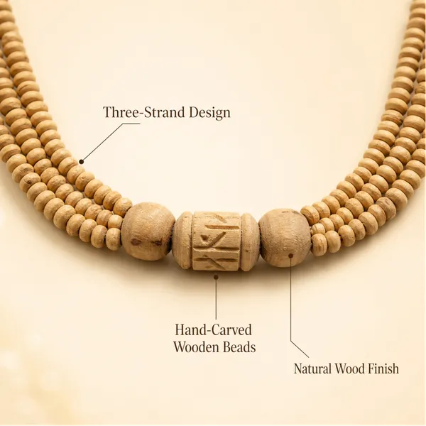 Three-Strand_Tulsi_Beads_Kanthi_Mala_with_Carved_Wooden_Accent_Beads_|_Traditional_Devotional_Necklace