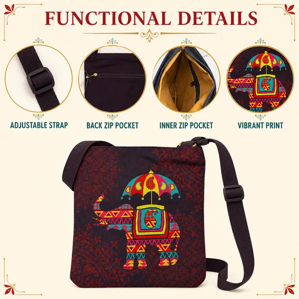 Traditional_Elephant_Printed_Sling_Bag_for_Women_|_Lightweight_Crossbody_Shoulder_Bag_with_Adjustable_Strap_&_Quick-Access_Back_Pocket