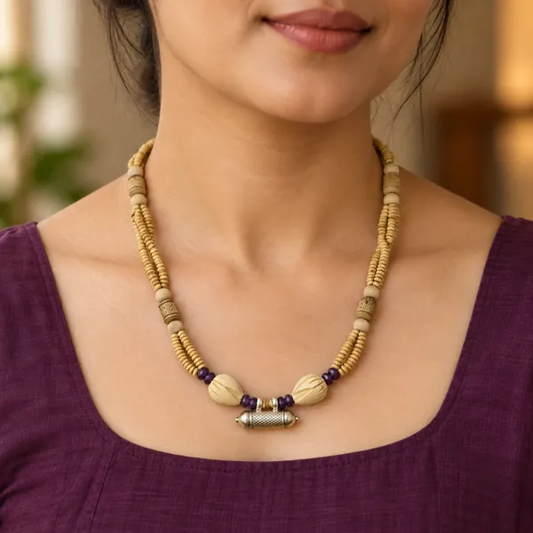 Tulsi_Beads_Four-Layer_Necklace_with_Purple_Accent_Beads_and_Silver-Tone_Mantra_Pendant_|_Handcrafted_Devotional_Mala