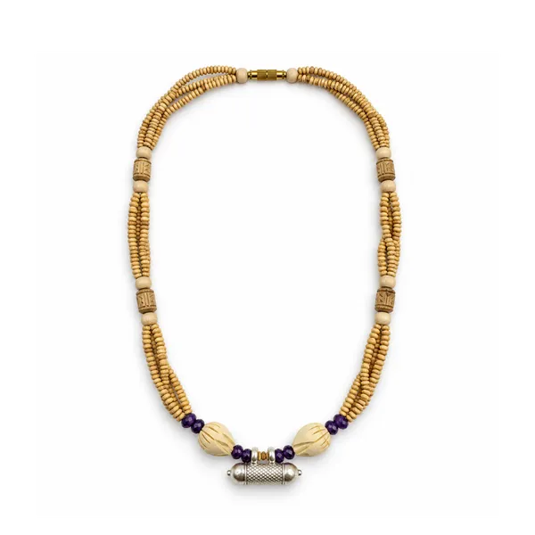 Tulsi_Beads_Four-Layer_Necklace_with_Purple_Accent_Beads_and_Silver-Tone_Mantra_Pendant_|_Handcrafted_Devotional_Mala