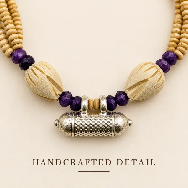 Tulsi_Beads_Four-Layer_Necklace_with_Purple_Accent_Beads_and_Silver-Tone_Mantra_Pendant_|_Handcrafted_Devotional_Mala
