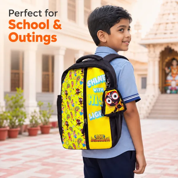 Yellow_Jagannath_Print_Kids_Backpack_With_Detachable_Pouch