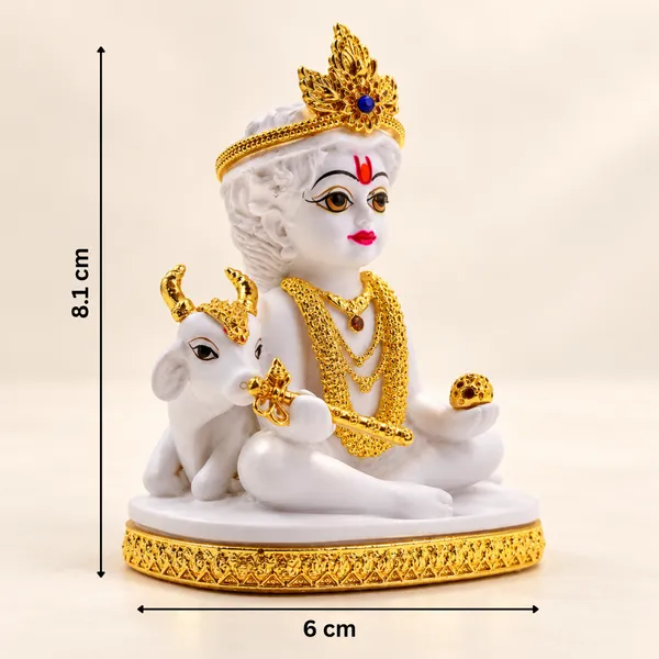 White_and_Golden_Bal_Krishna_Idol_with_Cow_for_Pooja_Room,_Home_Décor_&_Gift