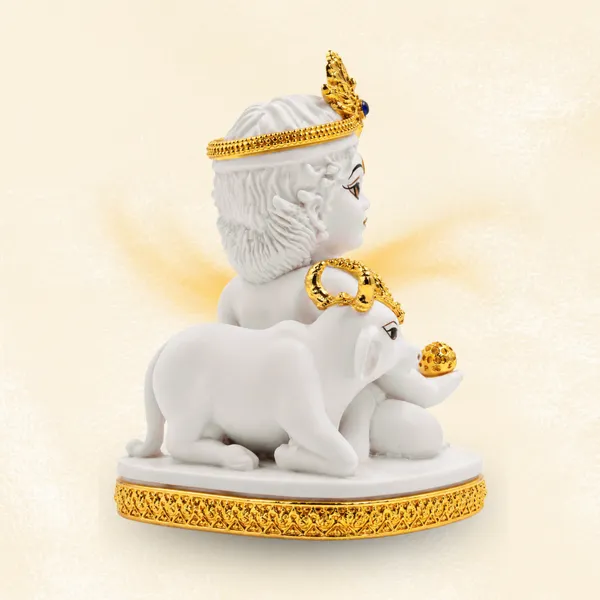White_and_Golden_Bal_Krishna_Idol_with_Cow_for_Pooja_Room,_Home_Décor_&_Gift