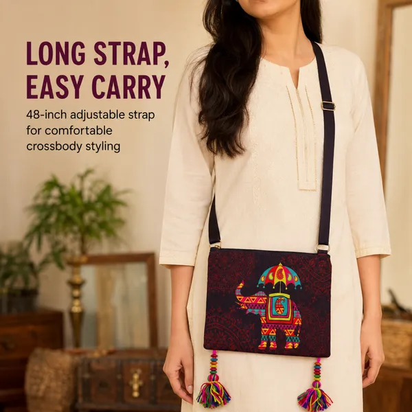 Women’s_Elephant_Print_Crossbody_Bag_|_Adjustable_Strap_Sling_Bag_with_Decorative_Tassels_|_Stylish_Daily_Use_Design