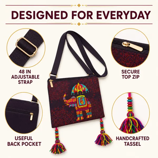 Women’s_Elephant_Print_Crossbody_Bag_|_Adjustable_Strap_Sling_Bag_with_Decorative_Tassels_|_Stylish_Daily_Use_Design