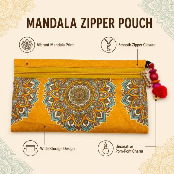 Yellow_Mandala_Printed_Zipper_Pouch_for_Women_|_Multipurpose_Cash,_Cards,_Keys_&_Daily_Essentials_Organizer_|_Decorative_Charm