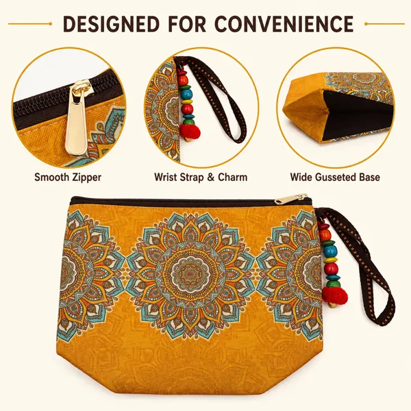 Yellow_Mandala_Printed_Zipper_Pouch_for_Women_|_Multipurpose_Cosmetic_&_Daily_Use_Organizer_|_Stylish_Utility_Pouch