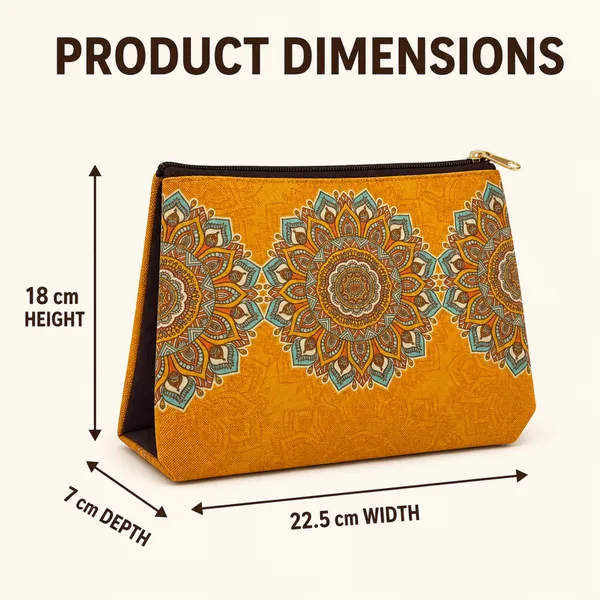 Yellow_Mandala_Printed_Zipper_Pouch_for_Women_|_Multipurpose_Cosmetic_&_Daily_Use_Organizer_|_Stylish_Utility_Pouch