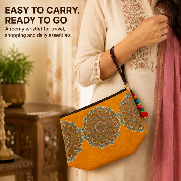 Yellow_Mandala_Printed_Zipper_Pouch_for_Women_|_Multipurpose_Cosmetic_&_Daily_Use_Organizer_|_Stylish_Utility_Pouch