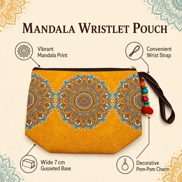 Yellow_Mandala_Printed_Zipper_Pouch_for_Women_|_Multipurpose_Cosmetic_&_Daily_Use_Organizer_|_Stylish_Utility_Pouch