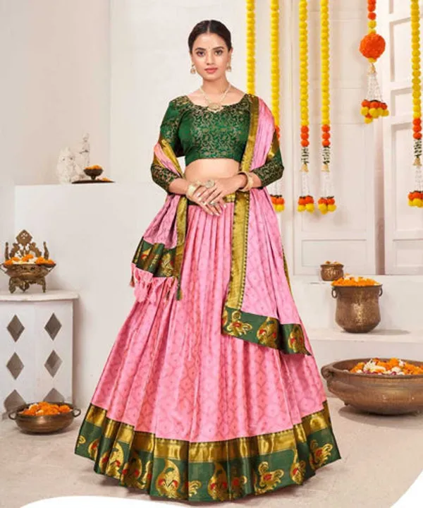 New_Semi_Stitiched_Banarasi_Lehenga_Choli