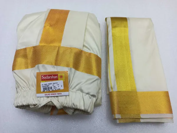 Raw_Silk_Ready_Dhothi_With_Shalya_1_Inch_Border_Gold_Jari