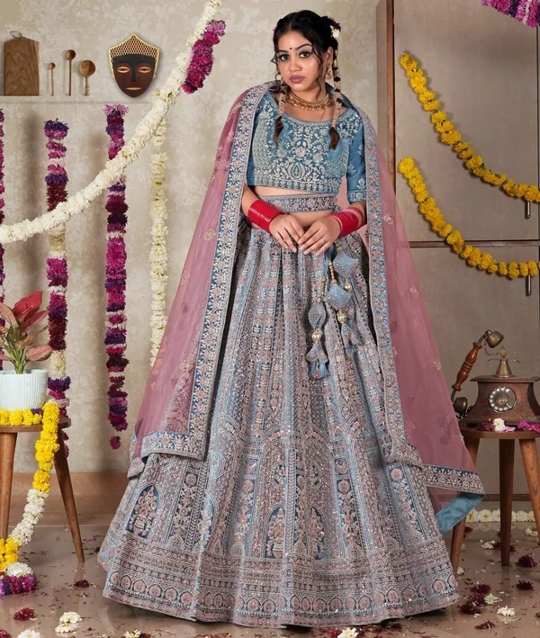 New_Semi_Stitiched_Velvet_Bridal_Lehenga_Choli