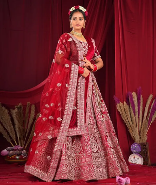 New_Semi_Stitiched_Velvet_Bridal_Lehenga_Choli