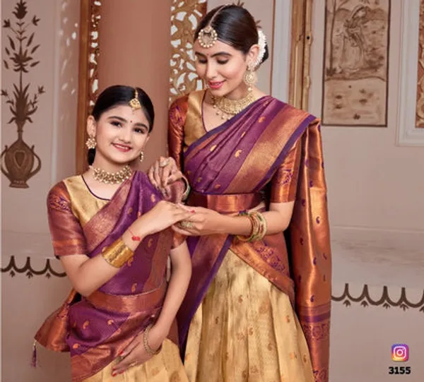 Readymade_Art_Silk_Lehenga_With_Silk_Duppatta_Mother_And_Daughter