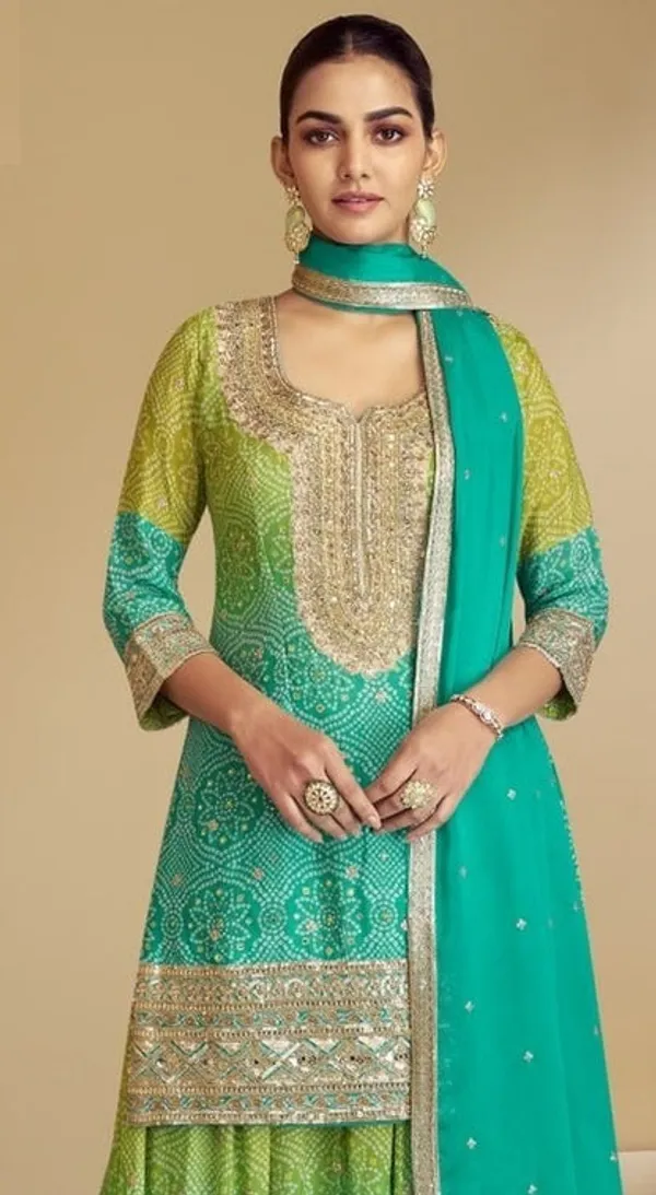 Latest_Semi_Stitched_Sharara_Suit_Top_Bottom_And_Duppatta