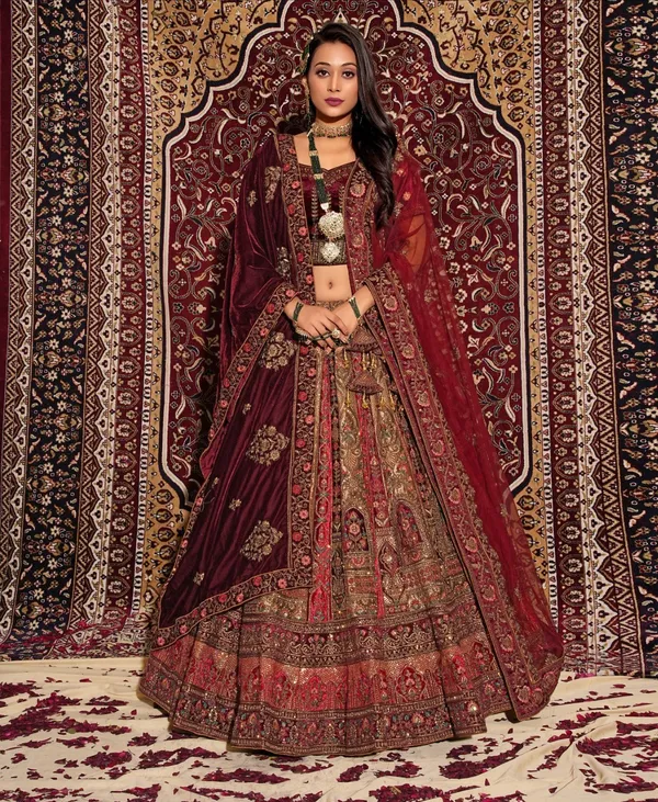 New_Semi_Stitiched_Velvet_Bridal_Lehenga_Choli
