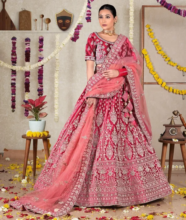 New_Semi_Stitiched_Velvet_Bridal_Lehenga_Choli