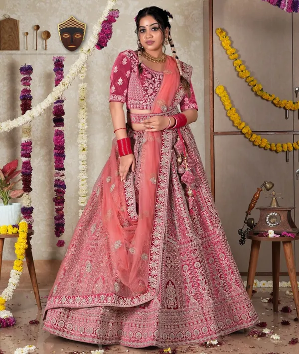 New_Semi_Stitiched_Velvet_Bridal_Lehenga_Choli
