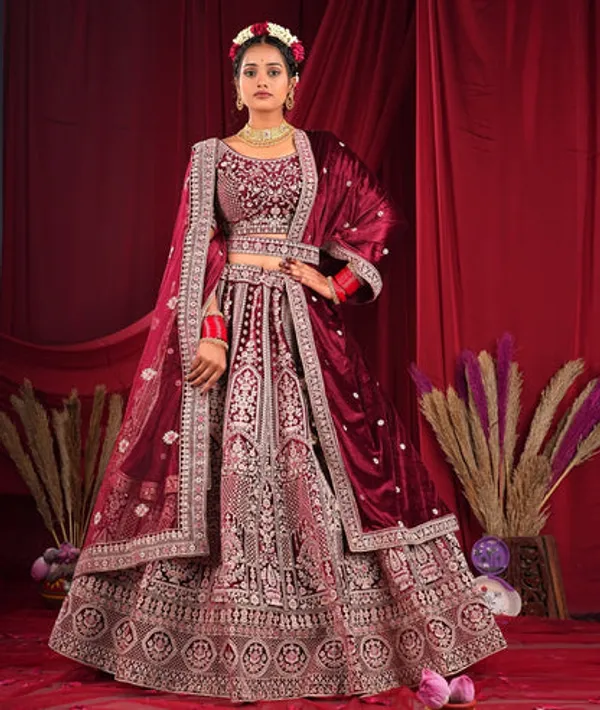 New_Semi_Stitiched_Velvet_Bridal_Lehenga_Choli