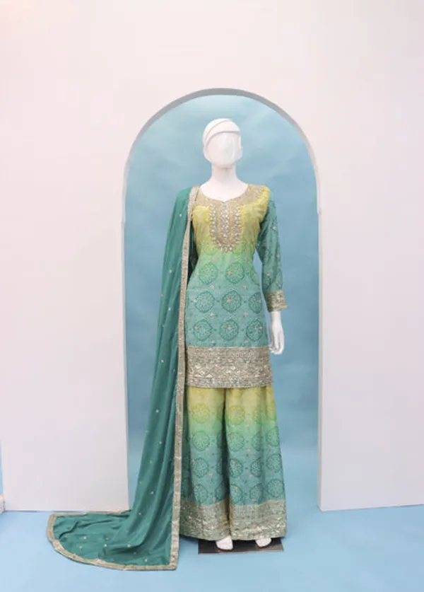 Latest_Semi_Stitched_Sharara_Suit_Top_Bottom_And_Duppatta