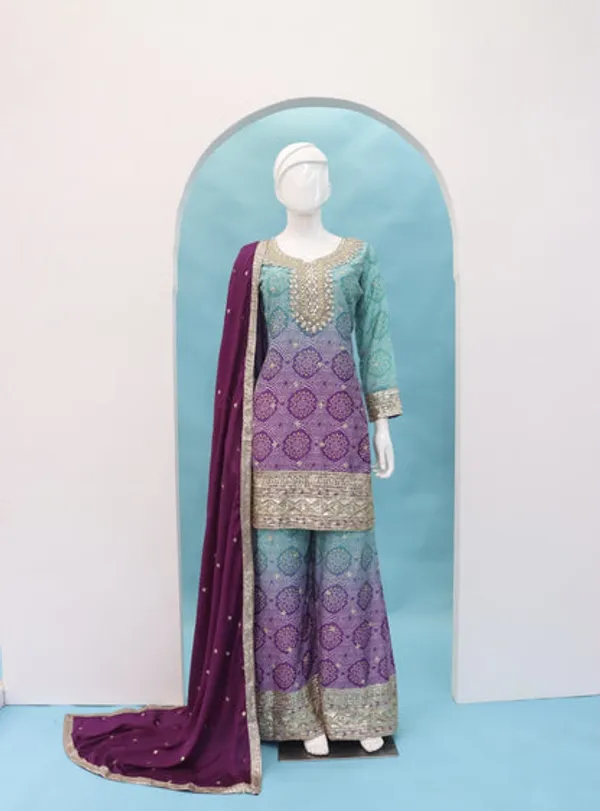 Latest_Semi_Stitched_Sharara_Suit_Top_Bottom_And_Duppatta