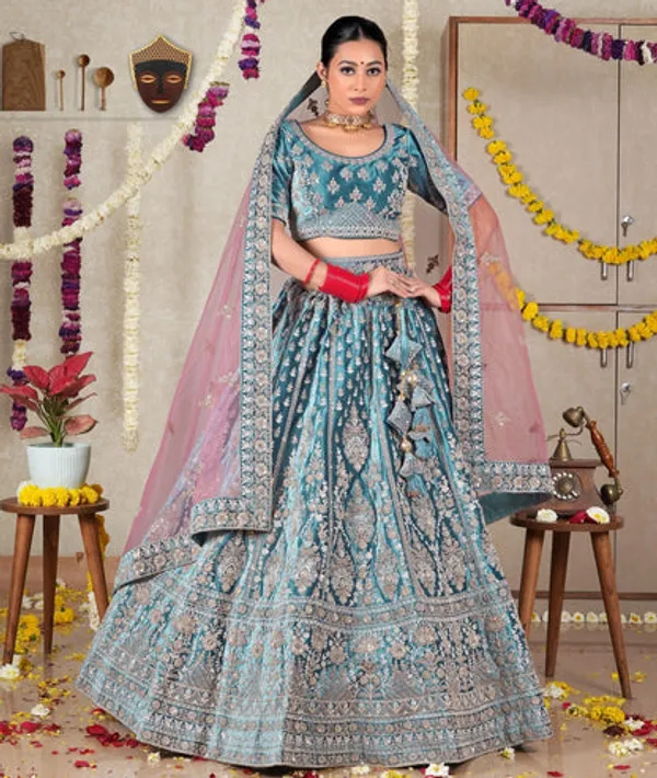 New_Semi_Stitiched_Velvet_Bridal_Lehenga_Choli