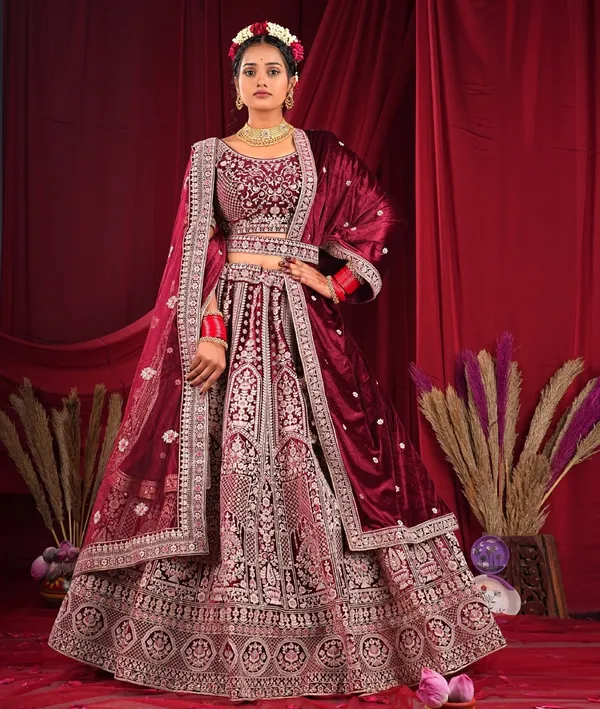 New_Semi_Stitiched_Velvet_Bridal_Lehenga_Choli